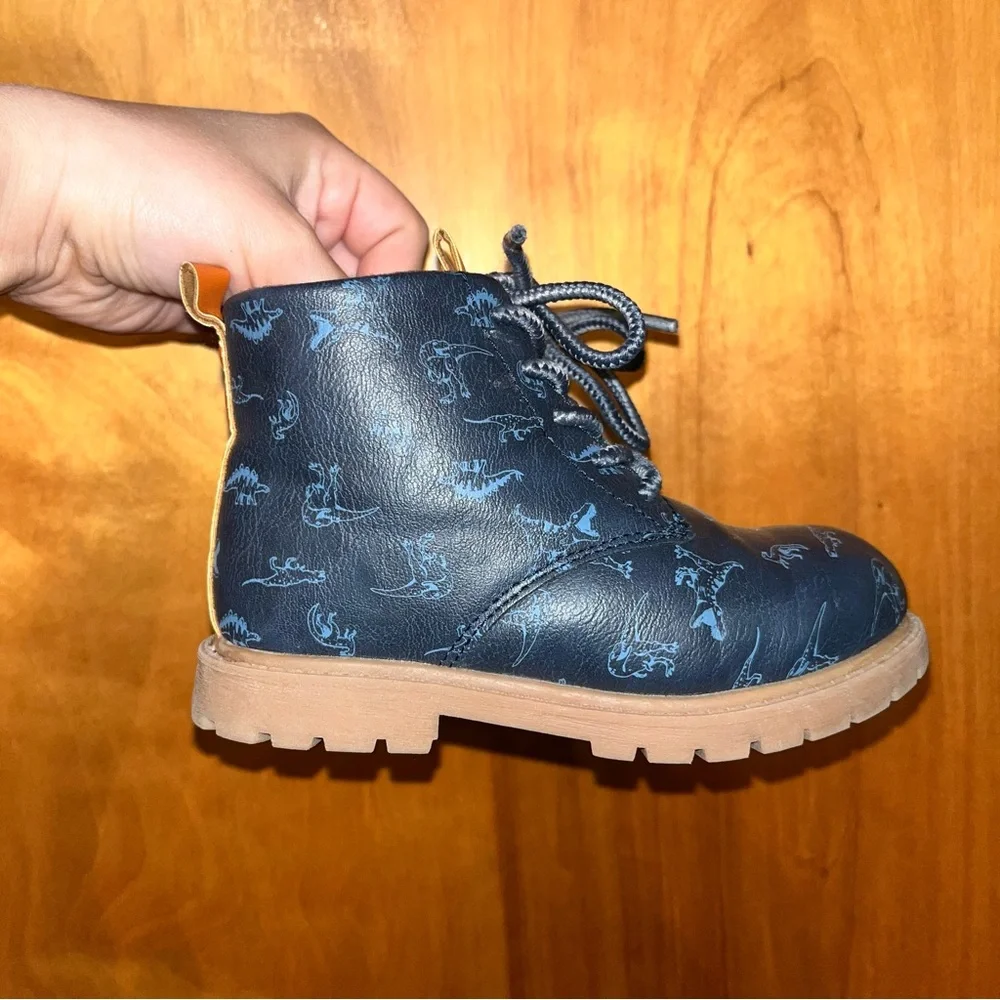 Kids Dinosaur Print Boots - Blue and Orange